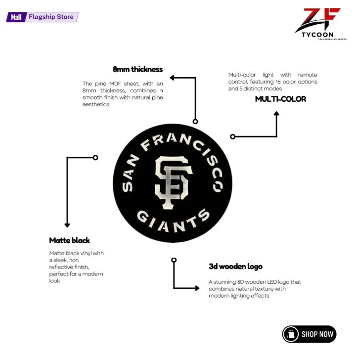 ZF San Francisco Giants Led Sign,Wooden 7mm Zrk Imported Sheet SfGiants Wall Art