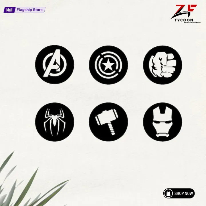 ZF 6 PCS Avengers Wall Decor Set | Superhero Logos 8 inches 3.5 mm thickness| Thor, Hulk, Spiderman, Ironman, Captain America Signs | Wooden Art | Geometric Wall Decor