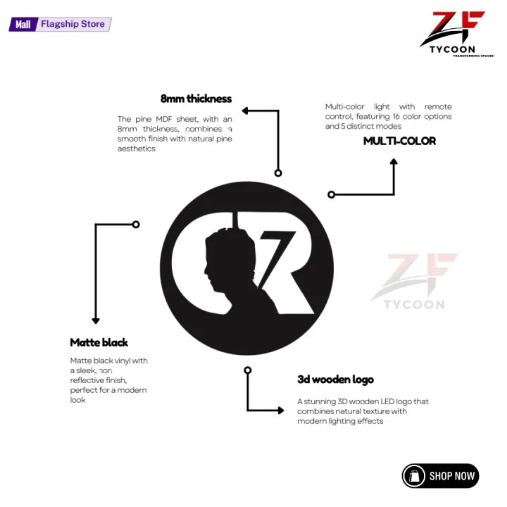 ZF CR7 Logo Backlight Lamp lED Wooden 7mm Zrk Imported Sheet LED Wall Art Gift Superhero