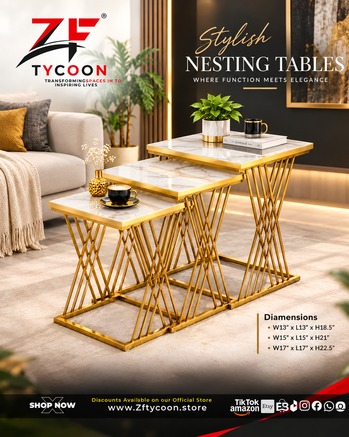ZF TYCOON Stylish 103 Nesting Tables, where functional, space-saving