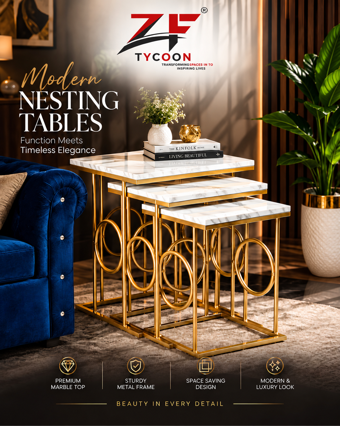 ZF Tycoon Modern Luxury 101 Nesting Tables – Set of 3
