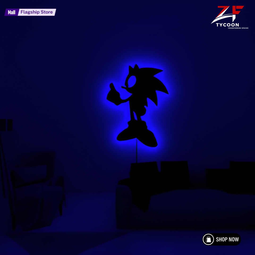 ZF Sonic RGB Sign, Sonic Wooden 7mm Zrk Wall Decor, Sonic Led