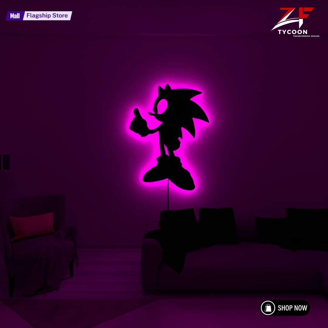 ZF Sonic RGB Sign, Sonic Wooden 7mm Zrk Wall Decor, Sonic Led