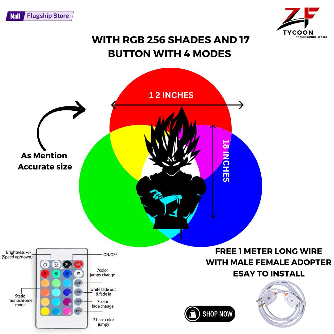 ZF Anime vegeta – goku Cartoon 3D Wall Art Design LED Wooden 7mm Zrk