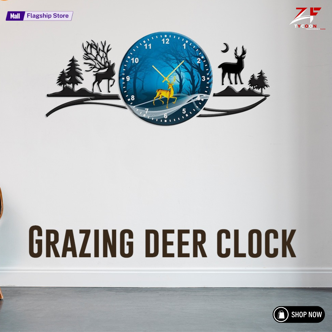 ZF Pine Tree With Deer Wall Clock Wall I Clock For Rooms I Clocks I Clock For Office
