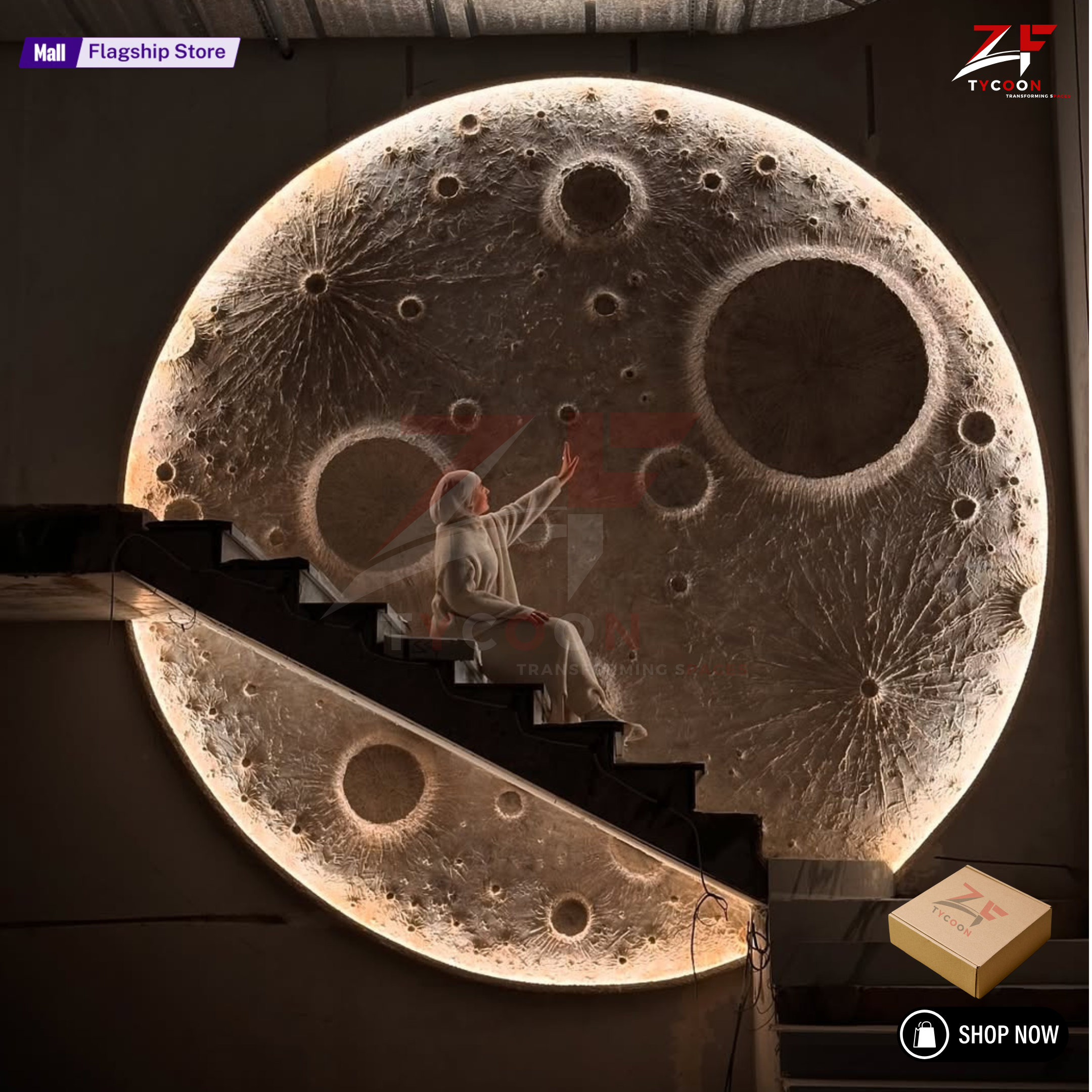 ZF Illuminated moon wall Lamp Designer Creative Art Living Room Wall Hanging Round Moon Decorative Wall Lamp