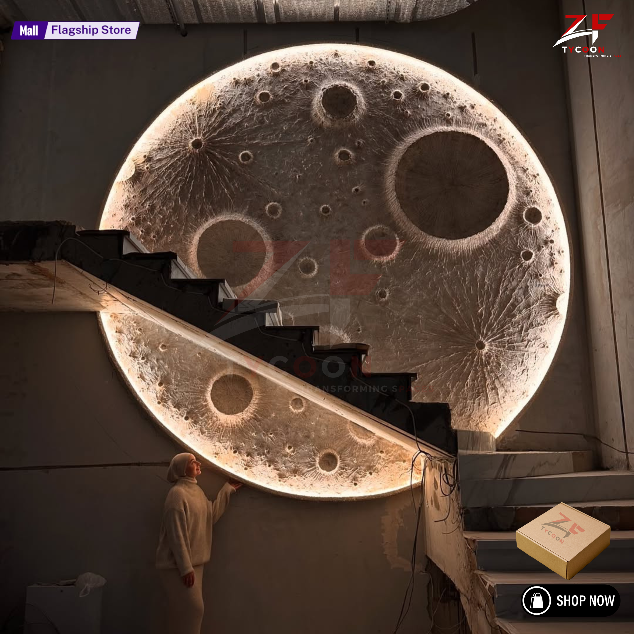 ZF Illuminated moon wall Lamp Designer Creative Art Living Room Wall Hanging Round Moon Decorative Wall Lamp