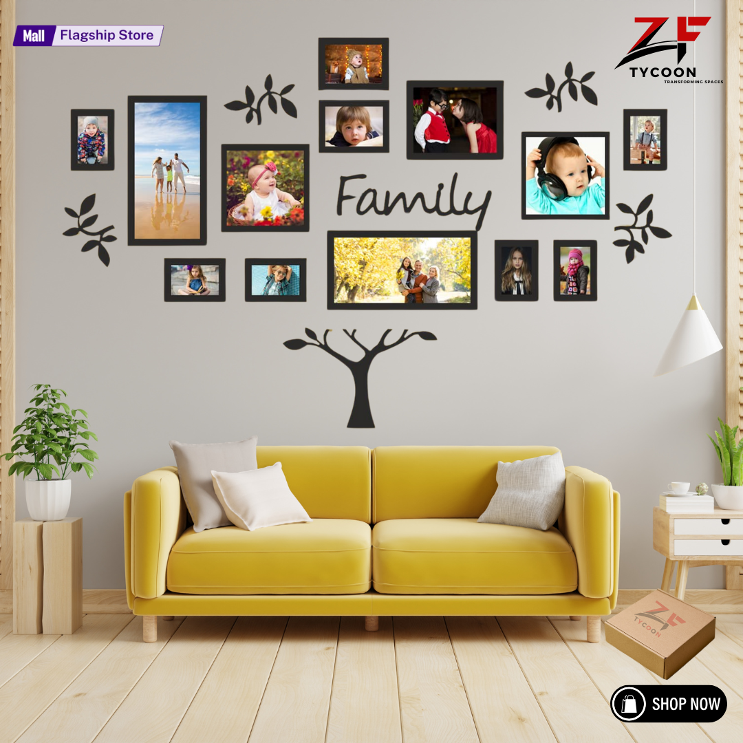 ZF 3D Wooden Wall Family Tree With Picture Large Size 10-12 Frames, Wooden Family Tree Photos Frame, Modern Ghar Ka decor