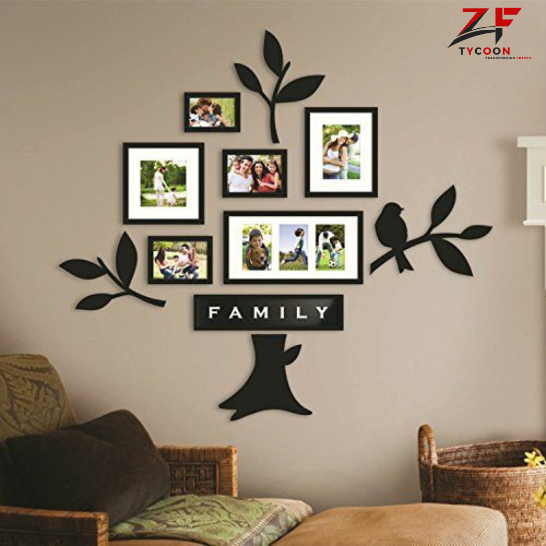 Family Tree Wall Art 3D Wooden Wall Family Tree With Picture Large Size 5-6 Frames, Wooden Family Tree Photos Frame, Modern Ghar Ka decor