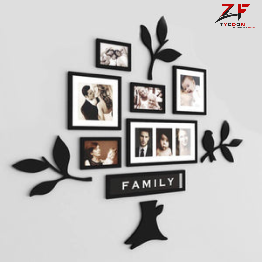 Family Tree Wall Art 3D Wooden Wall Family Tree With Picture Large Size 5-6 Frames, Wooden Family Tree Photos Frame, Modern Ghar Ka decor