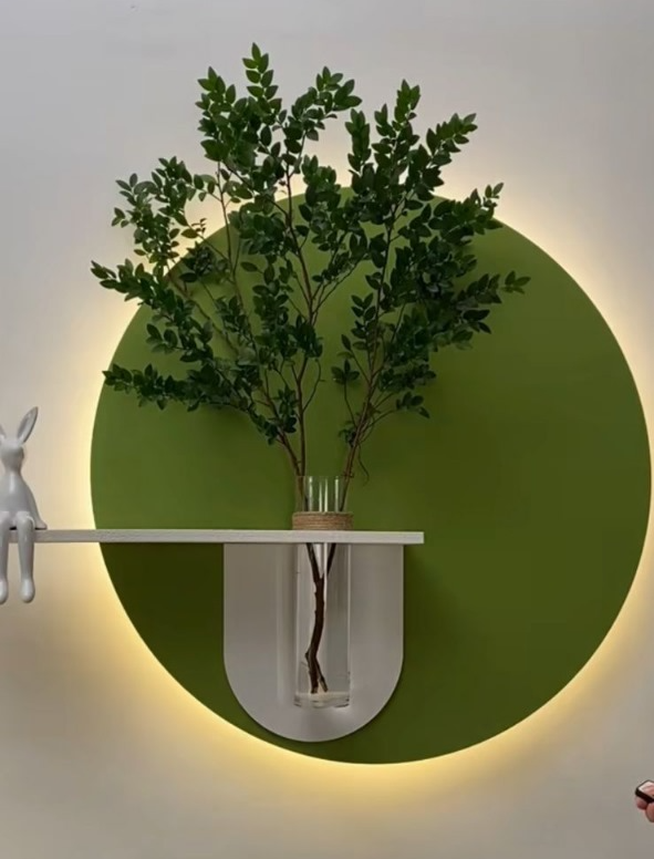 GlowCircle Wall Shelf with Vase and LED Lighting