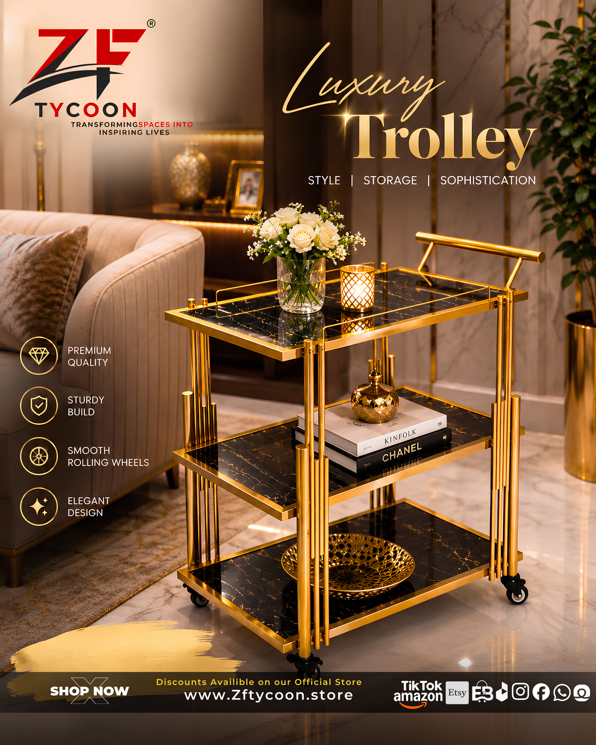 ZF Tycoon Luxury Trolley – Style, Storage & Sophistication