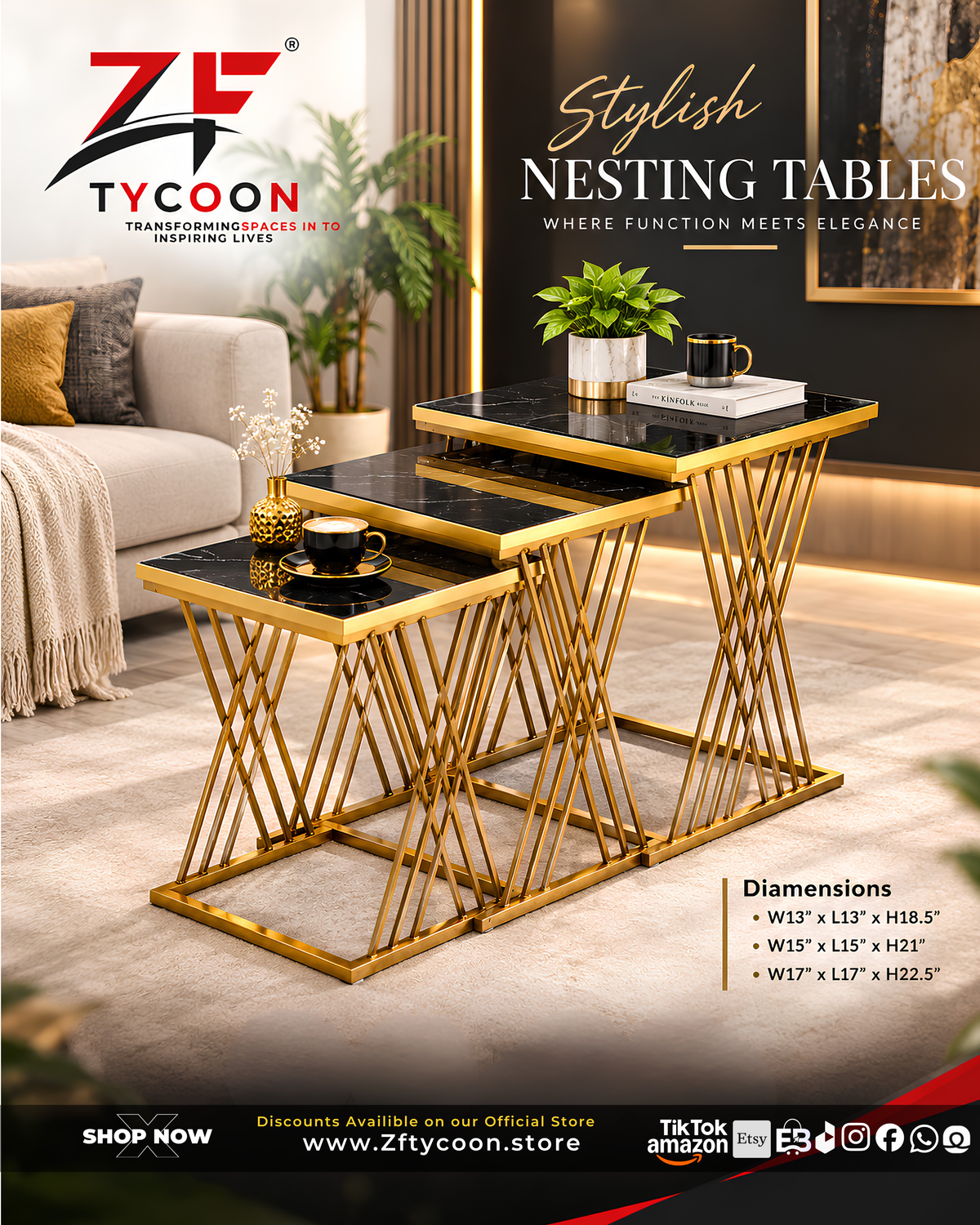 ZF TYCOON Stylish 103 Nesting Tables, where functional, space-saving