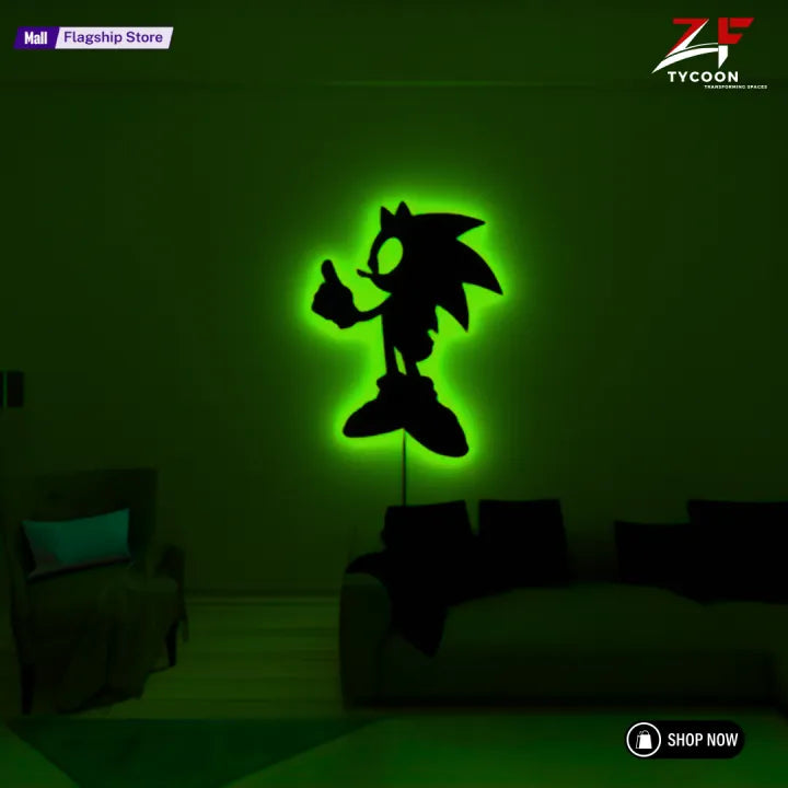 ZF Sonic RGB Sign, Sonic Wooden 7mm Zrk Wall Decor, Sonic Led