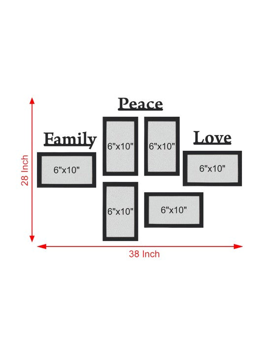 ZF Set of 6 Black Solid Eco Series Photo Frames with Family MDF
