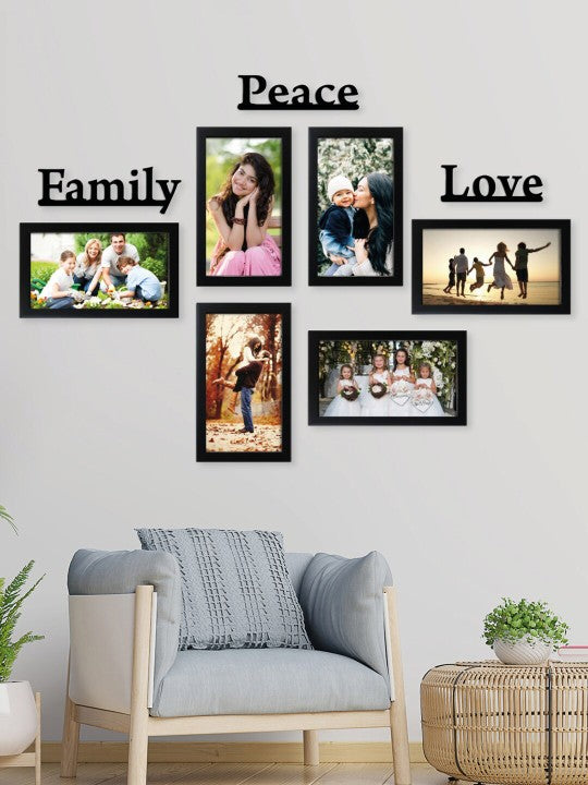 ZF Set of 6 Black Solid Eco Series Photo Frames with Family MDF