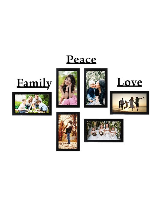 ZF Set of 6 Black Solid Eco Series Photo Frames with Family MDF