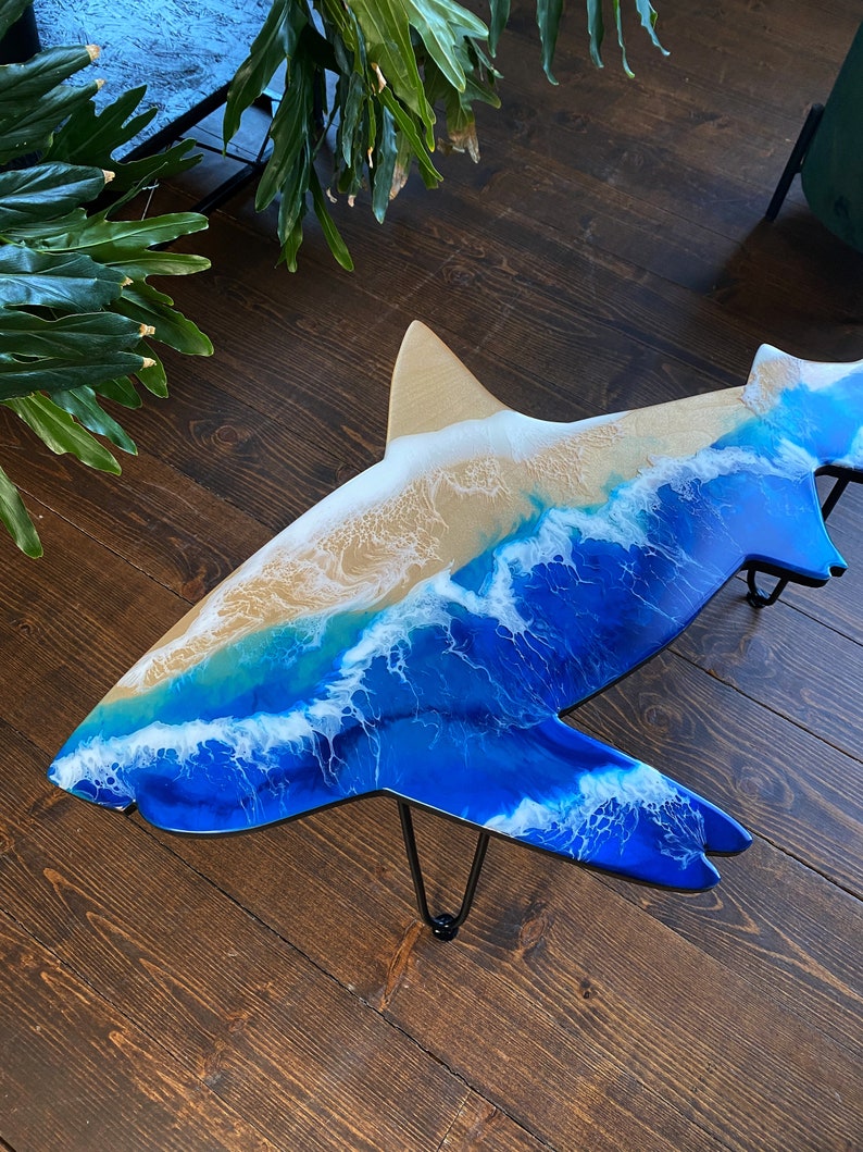 ZF TYCOON Shark Epoxy Resin Table, Ocean Wave Table, Side Bar Table, Beach House Table, Furniture Home Decor, Coffee Epoxy Table, Unique Home Gift
