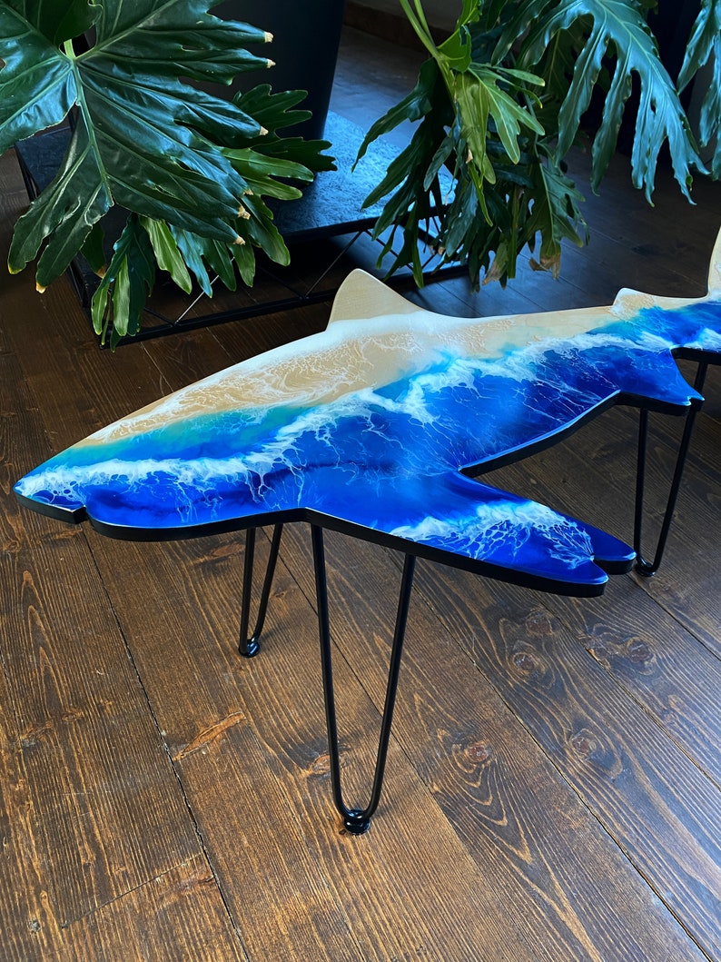 ZF TYCOON Shark Epoxy Resin Table, Ocean Wave Table, Side Bar Table, Beach House Table, Furniture Home Decor, Coffee Epoxy Table, Unique Home Gift