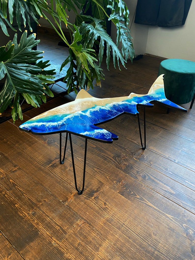 ZF TYCOON Shark Epoxy Resin Table, Ocean Wave Table, Side Bar Table, Beach House Table, Furniture Home Decor, Coffee Epoxy Table, Unique Home Gift