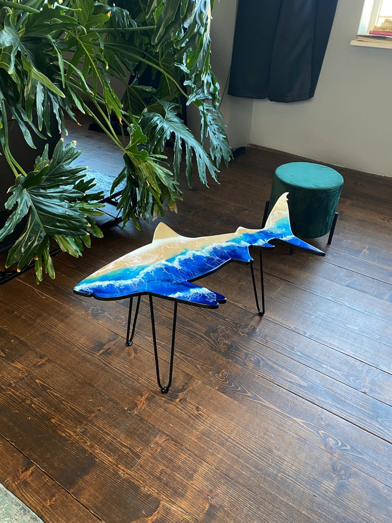 ZF TYCOON Shark Epoxy Resin Table, Ocean Wave Table, Side Bar Table, Beach House Table, Furniture Home Decor, Coffee Epoxy Table, Unique Home Gift