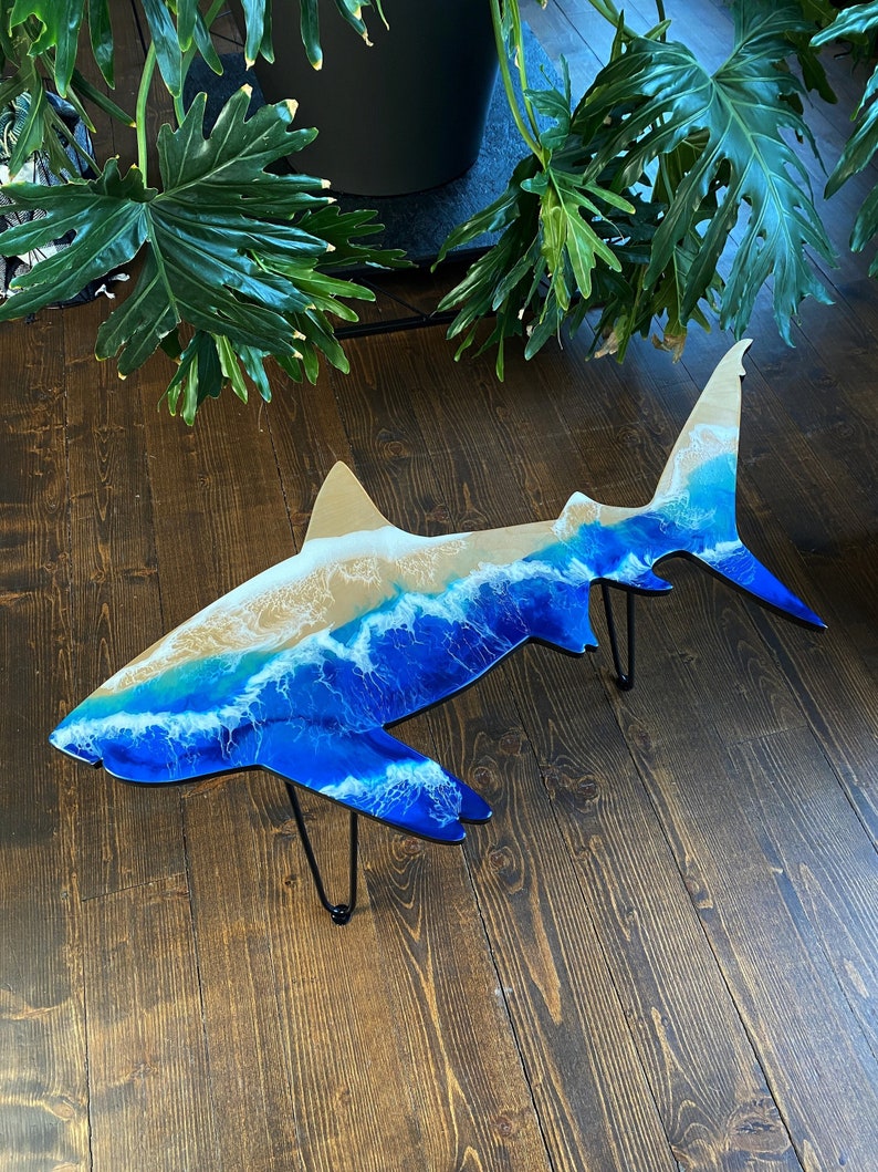 ZF TYCOON Shark Epoxy Resin Table, Ocean Wave Table, Side Bar Table, Beach House Table, Furniture Home Decor, Coffee Epoxy Table, Unique Home Gift