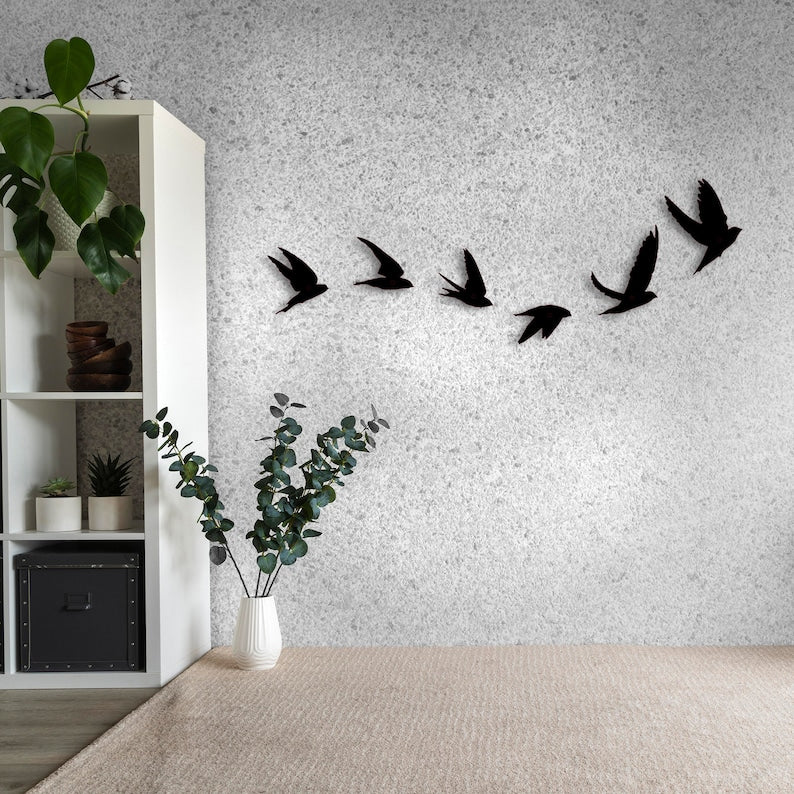 ZF Wall Decor Pack of 6 Birds, Wodd Birds Wall Decor, woodl Birds Family Home Decor, Minimalist Line Art, Line Wall Art, wood Animal Wall Decor, Gift