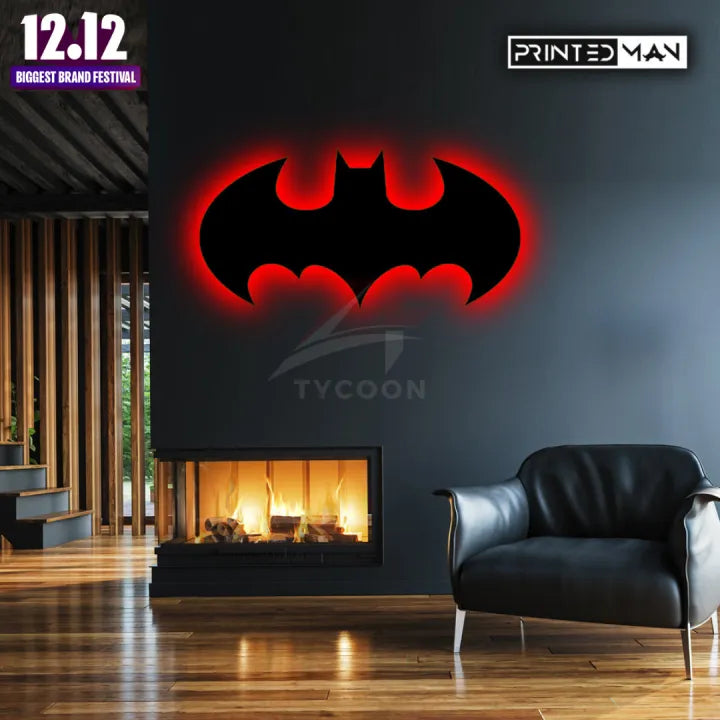 ZF Wooden Batman LED Wall Lamp, Comic Lover, Bat Cave, Night Lamp, for Gift, Kids Room, Gaming Setup, Gaming Room, Man Cave,Led Lamp,Trendy Decore