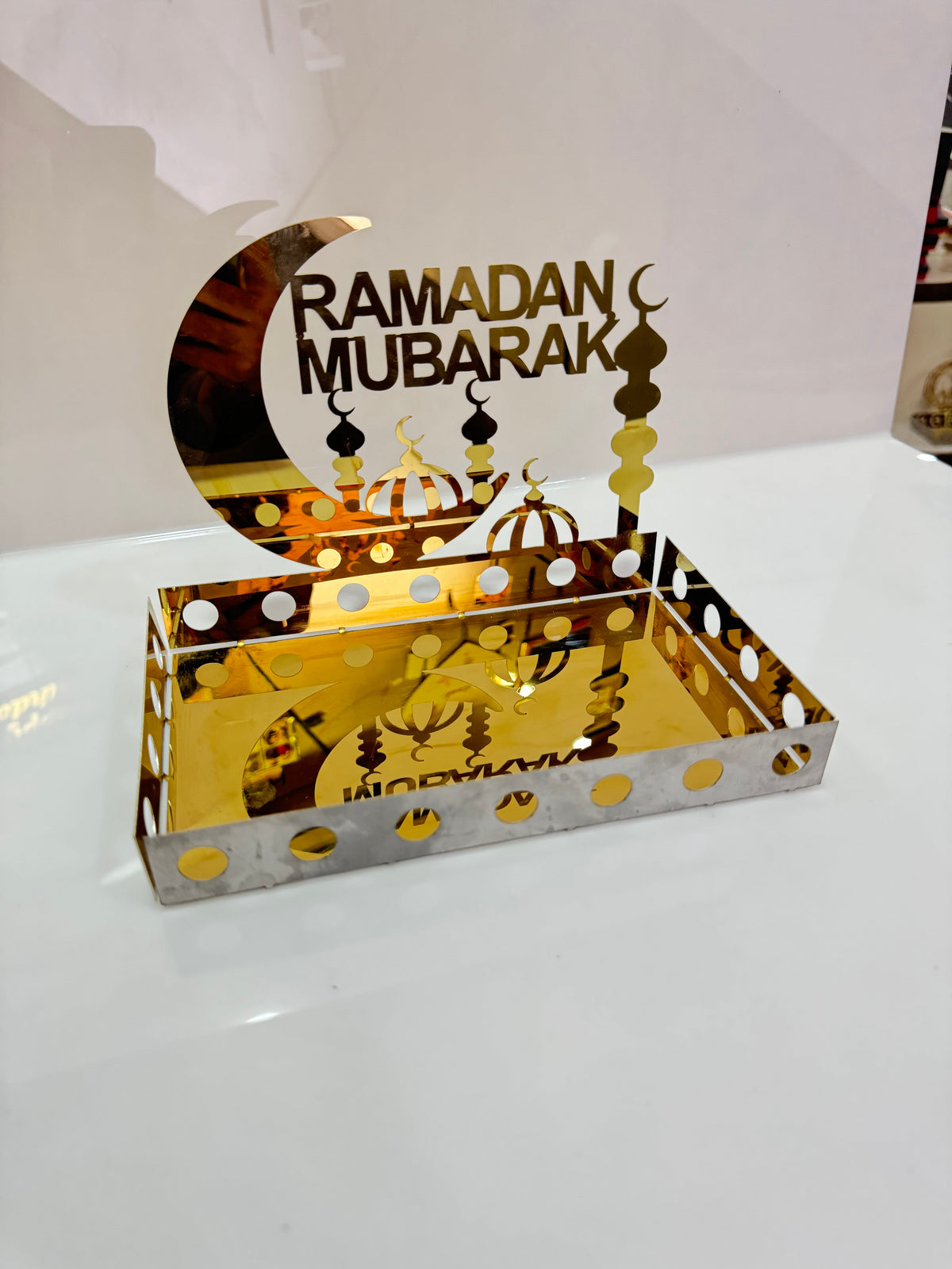 ZF Ramadan Kareem Stainless Steel Dates Tray – Round Metal Serving Plate for Iftar & Gifting