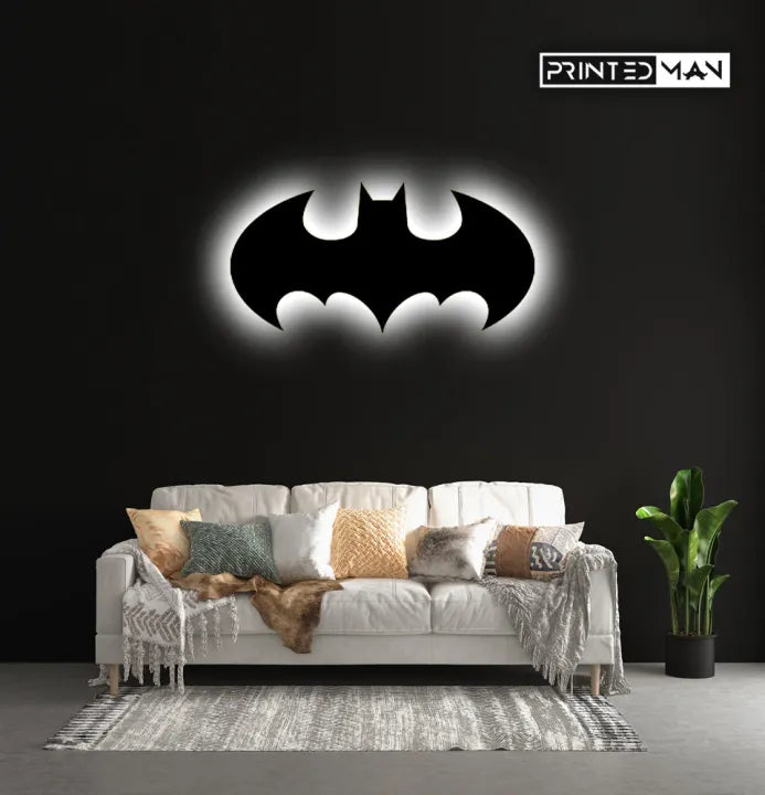 ZF Wooden Batman LED Wall Lamp, Comic Lover, Bat Cave, Night Lamp, for Gift, Kids Room, Gaming Setup, Gaming Room, Man Cave,Led Lamp,Trendy Decore