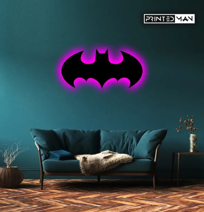 ZF Wooden Batman LED Wall Lamp, Comic Lover, Bat Cave, Night Lamp, for Gift, Kids Room, Gaming Setup, Gaming Room, Man Cave,Led Lamp,Trendy Decore