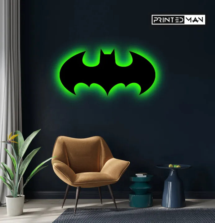 ZF Wooden Batman LED Wall Lamp, Comic Lover, Bat Cave, Night Lamp, for Gift, Kids Room, Gaming Setup, Gaming Room, Man Cave,Led Lamp,Trendy Decore