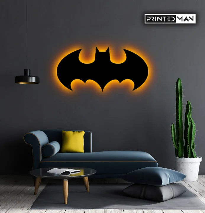 ZF Wooden Batman LED Wall Lamp, Comic Lover, Bat Cave, Night Lamp, for Gift, Kids Room, Gaming Setup, Gaming Room, Man Cave,Led Lamp,Trendy Decore