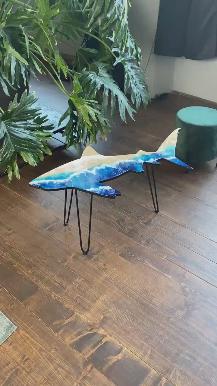 ZF TYCOON Shark Epoxy Resin Table, Ocean Wave Table, Side Bar Table, Beach House Table, Furniture Home Decor, Coffee Epoxy Table, Unique Home Gift